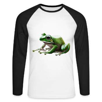 Regenfrosch Wassertropfen Frosch - Unisex Baseballshirt langarm - Weiß/Schwarz - Vorne - Nik (191cm)