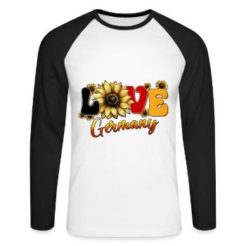 I love Germany Sonnenblumen schwarzrotgold Flagge - Unisex Baseballshirt langarm - Weiß/Schwarz - Vorne - Nik (191cm)