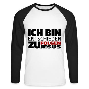 Ich bin entschieden Jesus Christus zu folgen - Unisex Baseballshirt langarm - Weiß/Schwarz - Vorne - Nik (191cm)