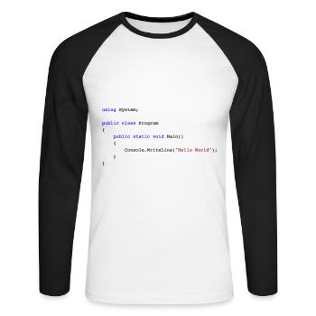C # .NET Code Hello World Programmer Gift - T-shirt baseball manches longues Homme - blanc/noir - Devant - Nik (191cm)