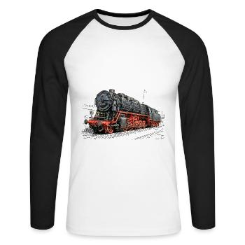 Locomotive à vapeur 43001 - T-shirt baseball manches longues Homme - blanc/noir - Devant - Nik (191cm)