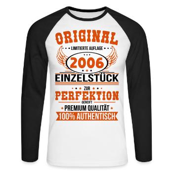 18. Geburtstag - Original 2006 Einzelstück - Unisex Baseballshirt langarm - Weiß/Schwarz - Vorne - Nik (191cm)