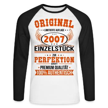 18e anniversaire - Pièce unique originale 2007 - T-shirt baseball manches longues Homme - blanc/noir - Devant - Nik (191cm)