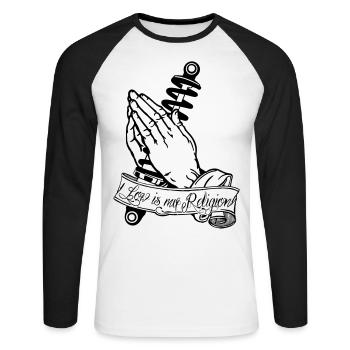 Praying Hands coilovers - Unisex Baseballshirt langarm - Weiß/Schwarz - Vorne - Nik (191cm)