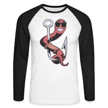 Hameçon de pêcheur avec une canne à pêche appât à ver pour - T-shirt baseball manches longues Homme - blanc/noir - Devant - Nik (191cm)