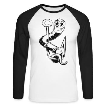 Talons de pêcheur avec une canne à pêche appât à ver pour - T-shirt baseball manches longues Homme - blanc/noir - Devant - Nik (191cm)