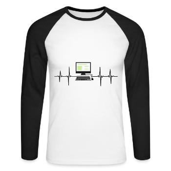 Computer EKG Herzschlag Programmierer PC Nerd - Unisex Baseballshirt langarm - Weiß/Schwarz - Vorne - Nik (191cm)