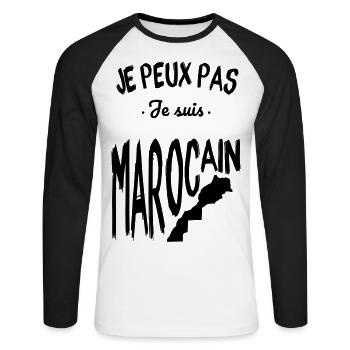 Je peux pas je suis Marocain - T-shirt baseball manches longues Homme - blanc/noir - Devant - Nik (191cm)