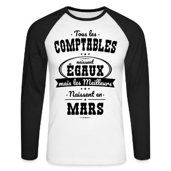 Comptables égaux meilleurs naissent en Mars - T-shirt baseball manches longues Homme - blanc/noir - Devant - Nik (191cm)