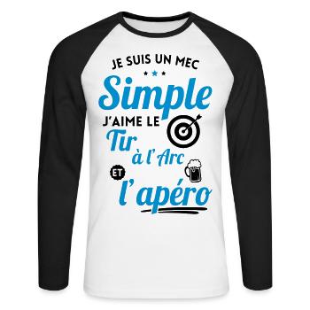Mec simple j'aime le tir à l'arc et l'apéro - T-shirt baseball manches longues Homme - blanc/noir - Devant - Nik (191cm)