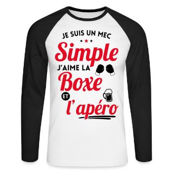 Mec simple aime la boxe et l'apéro cadeau - T-shirt baseball manches longues Homme - blanc/noir - Devant - Nik (191cm)