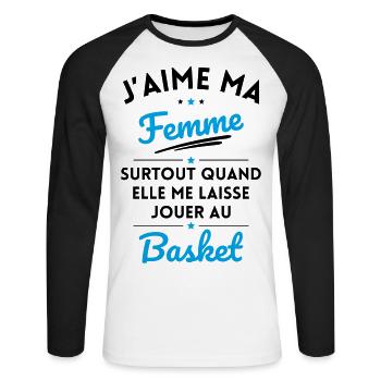 J'aime ma femme quand me laisse jouer au Basket - T-shirt baseball manches longues Homme - blanc/noir - Devant - Nik (191cm)