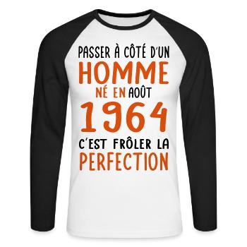 60th Birthday - Born in August 1964 - Unisex Long Sleeve Baseball T-Shirt - white/black - Front - Nik (191cm)