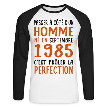40th Birthday - Born in September 1985 - Unisex Long Sleeve Baseball T-Shirt - white/black - Front - Nik (191cm)