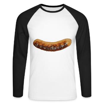 Bratwurst - Unisex Baseballshirt langarm - Weiß/Schwarz - Vorne - Nik (191cm)