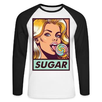 Retro Sugar Girl - Unisex Baseballshirt langarm - Weiß/Schwarz - Vorne - Nik (191cm)