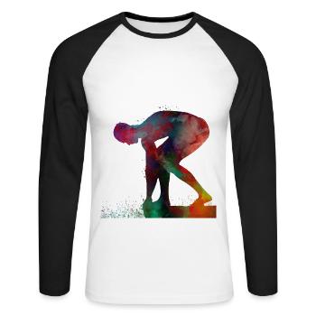 Swimmer sport art #swimmer #sport - Unisex Long Sleeve Baseball T-Shirt - white/black - Front - Nik (191cm)