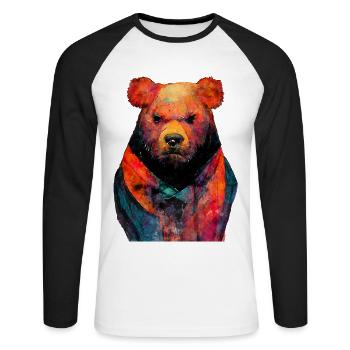 Bear Teddy #bear animal watercolor painting - Unisex Long Sleeve Baseball T-Shirt - white/black - Front - Nik (191cm)
