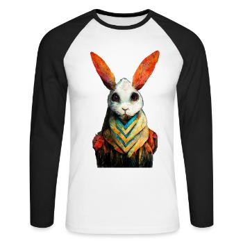 Peinture aquarelle de lapin #rabbit - T-shirt baseball manches longues Homme - blanc/noir - Devant - Nik (191cm)