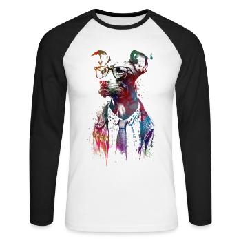 Chien hipster art graphique #dog - T-shirt baseball manches longues Homme - blanc/noir - Devant - Nik (191cm)