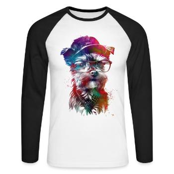Chien hipster art graphique #dog - T-shirt baseball manches longues Homme - blanc/noir - Devant - Nik (191cm)