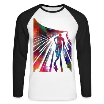 Runner sport #jogging - T-shirt baseball manches longues Homme - blanc/noir - Devant - Nik (191cm)