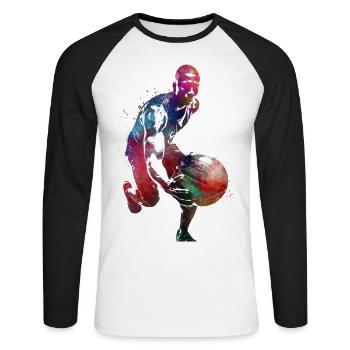 Sport de basket-ball #basketball - T-shirt baseball manches longues Homme - blanc/noir - Devant - Nik (191cm)