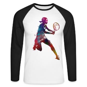 Tennis player sport art #tennis #sport - Unisex Long Sleeve Baseball T-Shirt - white/black - Front - Nik (191cm)