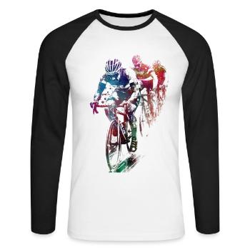 Cyclisme #cycling #sport #bike - T-shirt baseball manches longues Homme - blanc/noir - Devant - Nik (191cm)