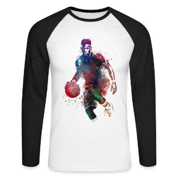 Sport de basket-ball #basketball - T-shirt baseball manches longues Homme - blanc/noir - Devant - Nik (191cm)