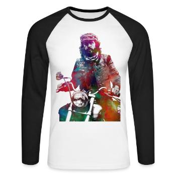 #motor #sport de course automobile - T-shirt baseball manches longues Homme - blanc/noir - Devant - Nik (191cm)