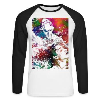 Natation féminine #sport - T-shirt baseball manches longues Homme - blanc/noir - Devant - Nik (191cm)
