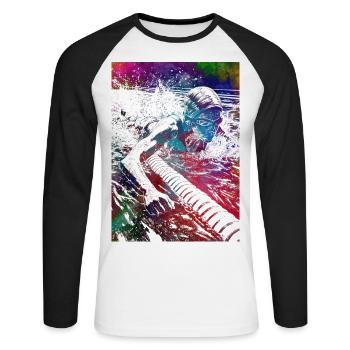 Swimming sport art #swimmer #sport - Unisex Long Sleeve Baseball T-Shirt - white/black - Front - Nik (191cm)