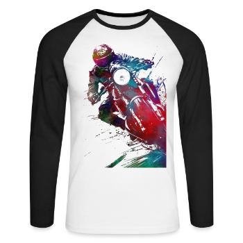 #motor #sport de course automobile - T-shirt baseball manches longues Homme - blanc/noir - Devant - Nik (191cm)