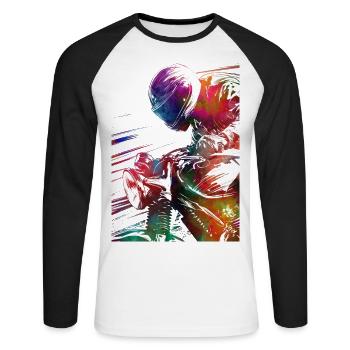 #motor #sport de course automobile - T-shirt baseball manches longues Homme - blanc/noir - Devant - Nik (191cm)