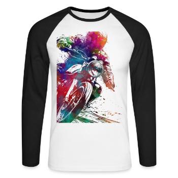#motor #sport de course automobile - T-shirt baseball manches longues Homme - blanc/noir - Devant - Nik (191cm)
