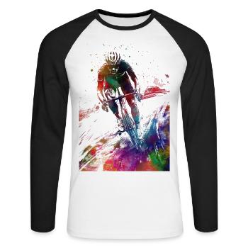 Cyclisme #cycling #sport #bike - T-shirt baseball manches longues Homme - blanc/noir - Devant - Nik (191cm)