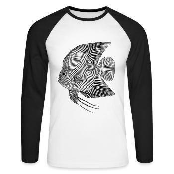 Lines art fish #fish - Unisex Long Sleeve Baseball T-Shirt - white/black - Front - Nik (191cm)