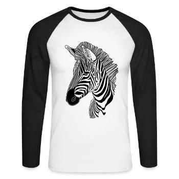 Linien Kunst Zebra #zebra - Unisex Baseballshirt langarm - Weiß/Schwarz - Vorne - Nik (191cm)