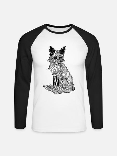 Lines art fox #fox - Unisex Long Sleeve Baseball T-Shirt - white/black