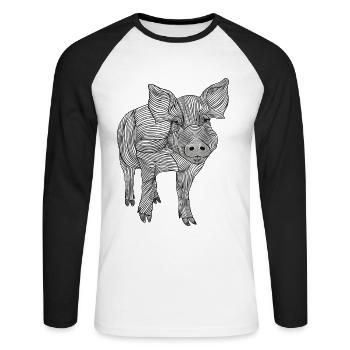 Lines art pig #pig - Unisex Long Sleeve Baseball T-Shirt - white/black - Front - Nik (191cm)
