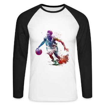Basket-ball, sport, art, #basketball - T-shirt baseball manches longues Homme - blanc/noir - Devant - Nik (191cm)
