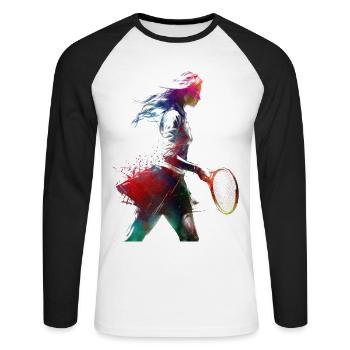 Tennis player sport art #tennis #sport - Unisex Long Sleeve Baseball T-Shirt - white/black - Front - Nik (191cm)