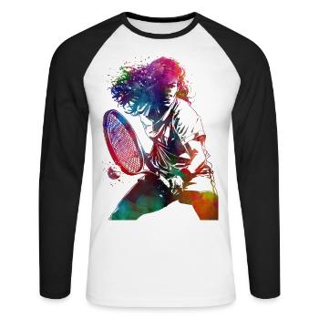 Tennis player sport art #tennis #sport - Unisex Long Sleeve Baseball T-Shirt - white/black - Front - Nik (191cm)