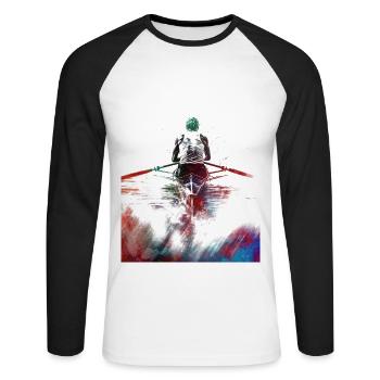 Kayak art sportif#kayak - T-shirt baseball manches longues Homme - blanc/noir - Devant - Nik (191cm)