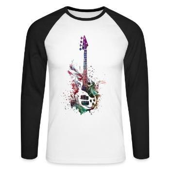 Musique guitare basse - T-shirt baseball manches longues Homme - blanc/noir - Devant - Nik (191cm)