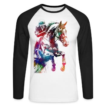 Reiter #rider #horse #sport - Unisex Baseballshirt langarm - Weiß/Schwarz - Vorne - Nik (191cm)