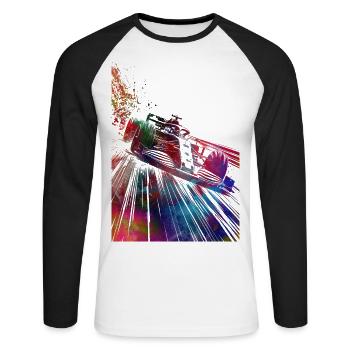 Voiture de course #racing #sport - T-shirt baseball manches longues Homme - blanc/noir - Devant - Nik (191cm)