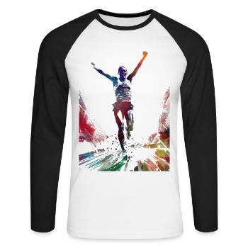 Runner sport art #runner #sport #jogging - T-shirt baseball manches longues Homme - blanc/noir - Devant - Nik (191cm)