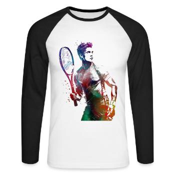 Tennis player sport art #tennis #sport - Unisex Long Sleeve Baseball T-Shirt - white/black - Front - Nik (191cm)